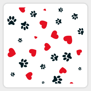 Dog Paw Red Hearts Art Sticker